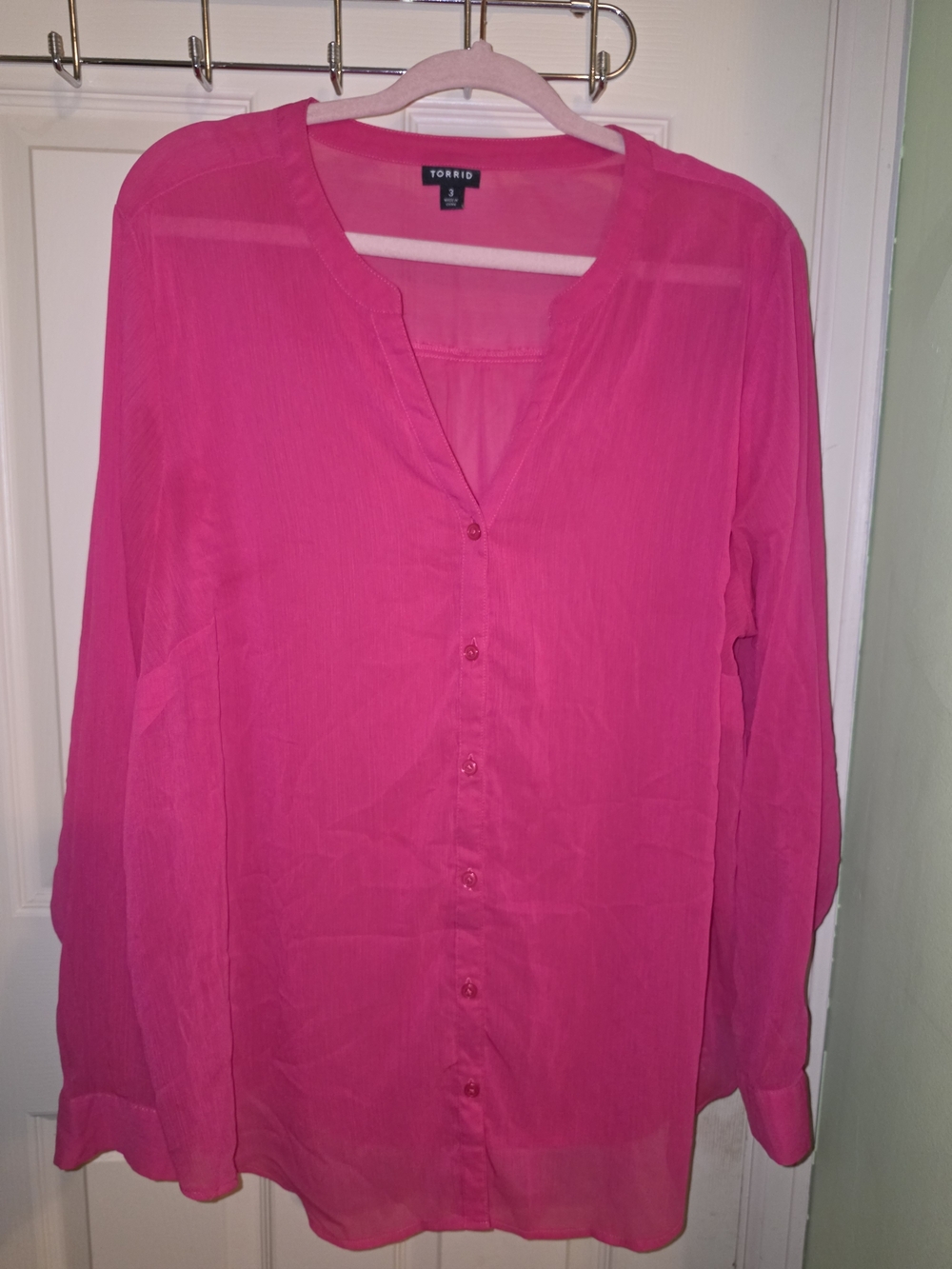 torrid Hot Pink Button-Down Band Collar Blouse